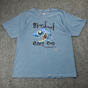 Vintage Y2K Cape Cod Massachusetts T Shirt Bite Me Shark Graphic Tee Mens Large